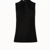 Sleeveless Cotton Jersey Top With Knot Collar And Eyelet Detail