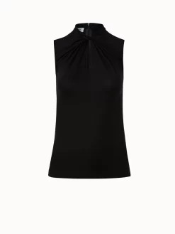 Sleeveless Cotton Jersey Top With Knot Collar And Eyelet Detail
