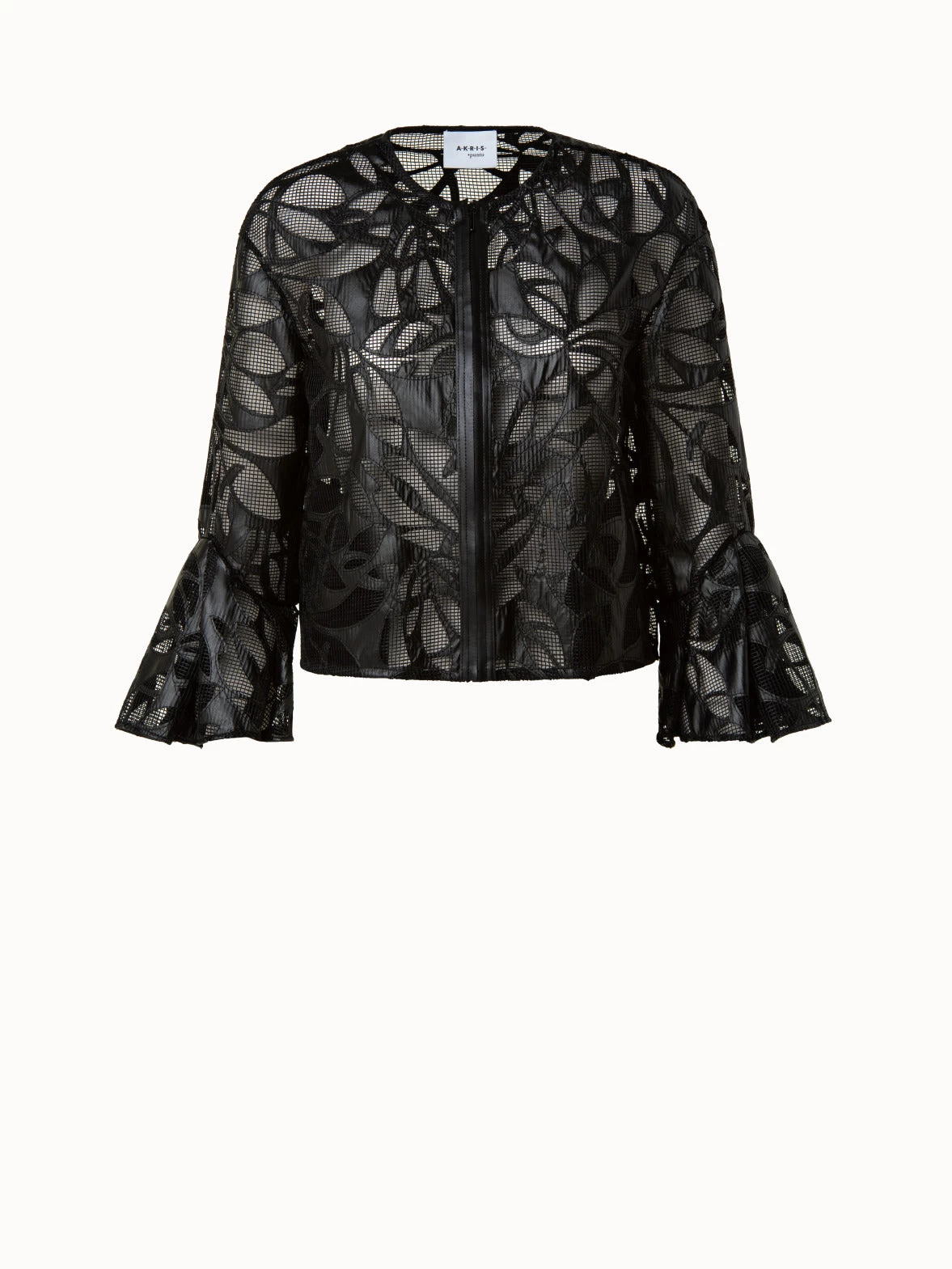 Boxy Jacket In Vegan Leather Leaves Cutouts On Techno Mesh - Image 3