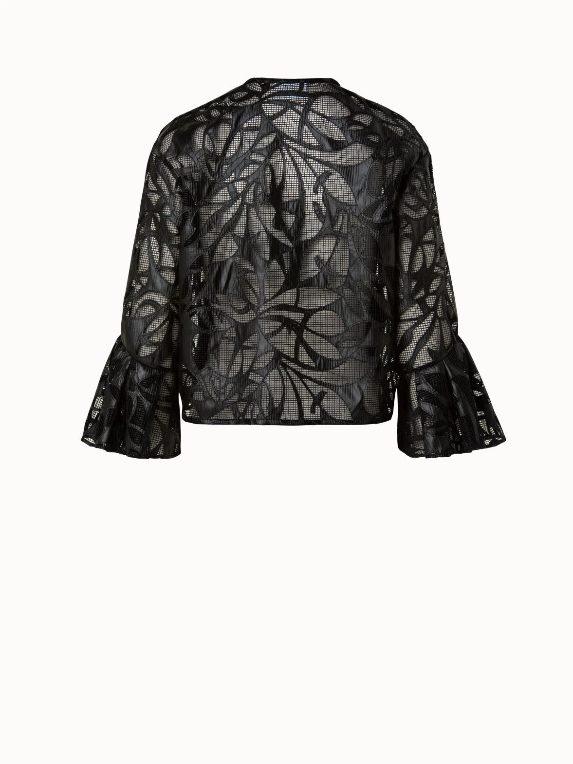Boxy Jacket In Vegan Leather Leaves Cutouts On Techno Mesh - Image 2