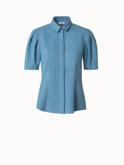 Short Sleeve Washed Viscose Denim Blouse