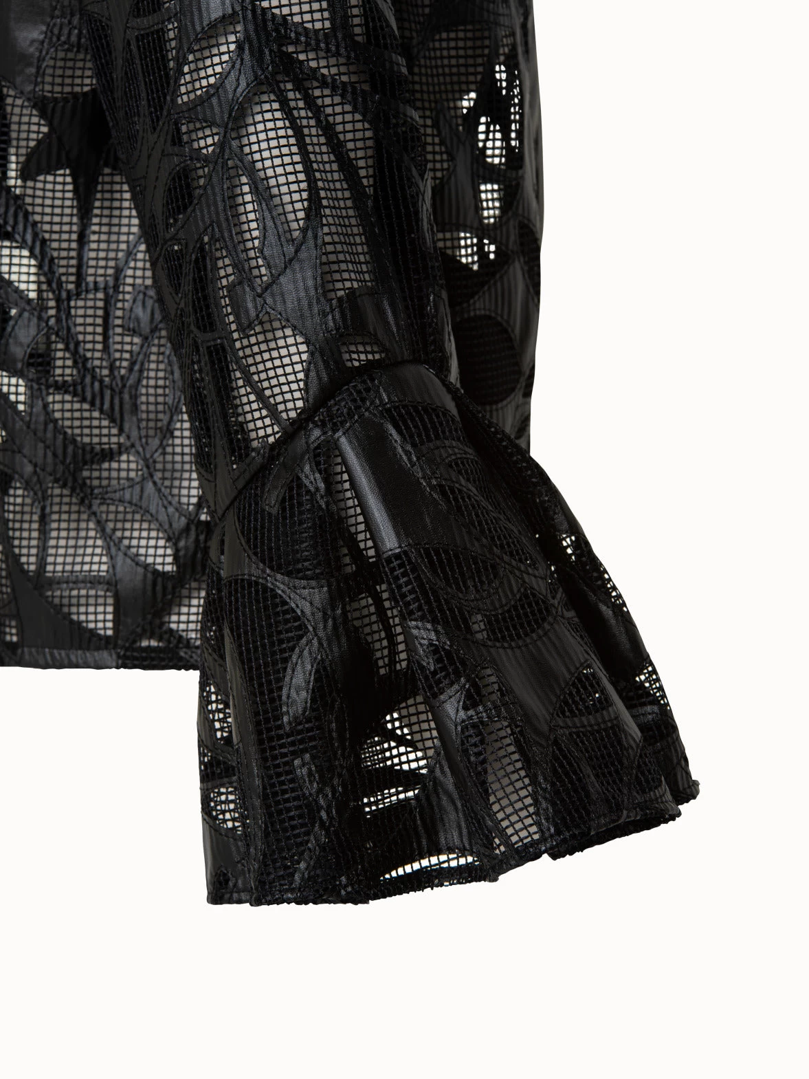 Boxy Jacket In Vegan Leather Leaves Cutouts On Techno Mesh - Image 5