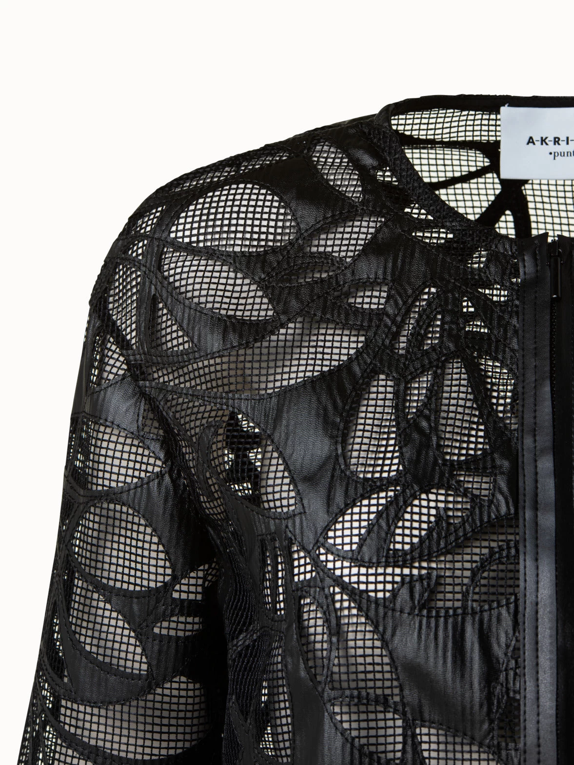 Boxy Jacket In Vegan Leather Leaves Cutouts On Techno Mesh - Image 6