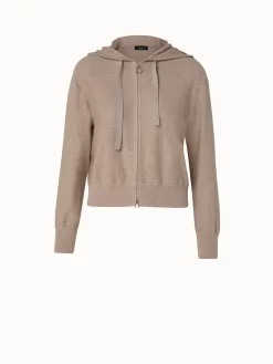 AKRIS Linen Blend Short Hoodie With Fine Sequins
