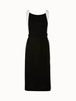 AKRIS Wool Silk Sleeveless Midi Dress With Contrast Tape Detail