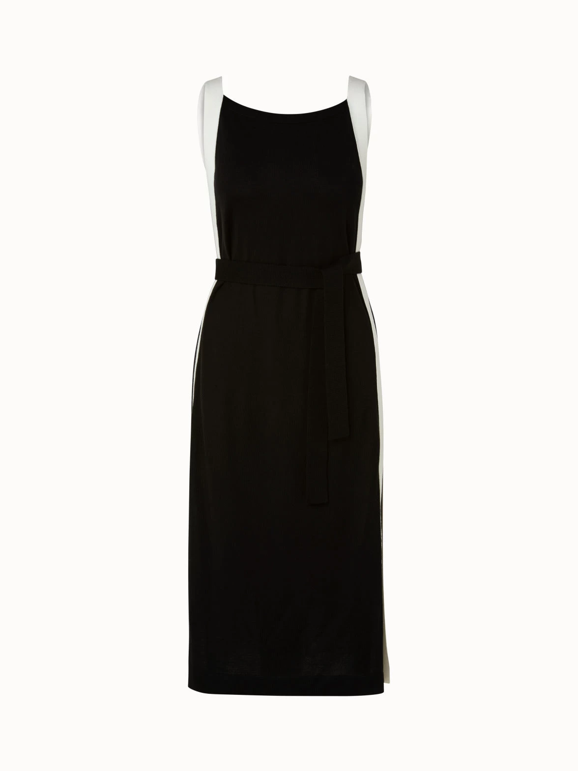 AKRIS Wool Silk Sleeveless Midi Dress With Contrast Tape Detail