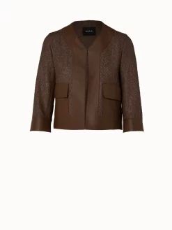 AKRIS Wool Blend Structured Tweed Jacket With Leather Trim