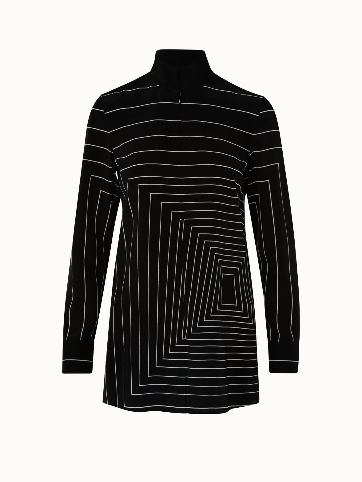 AKRIS Silk Crêpe Trapezoid Square Print Tunic Blouse With Front Zip Collar - Image 2