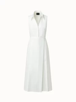 AKRIS Cotton Stretch Poplin Sleeveless Shirt Dress With Apron Detail