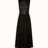 AKRIS Long Cotton Twill Dress With Leather Apron Bodice