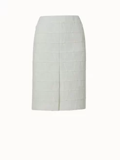 AKRIS Cotton Stretch Denim Pencil Skirt With Mirrored Trapezoid Front