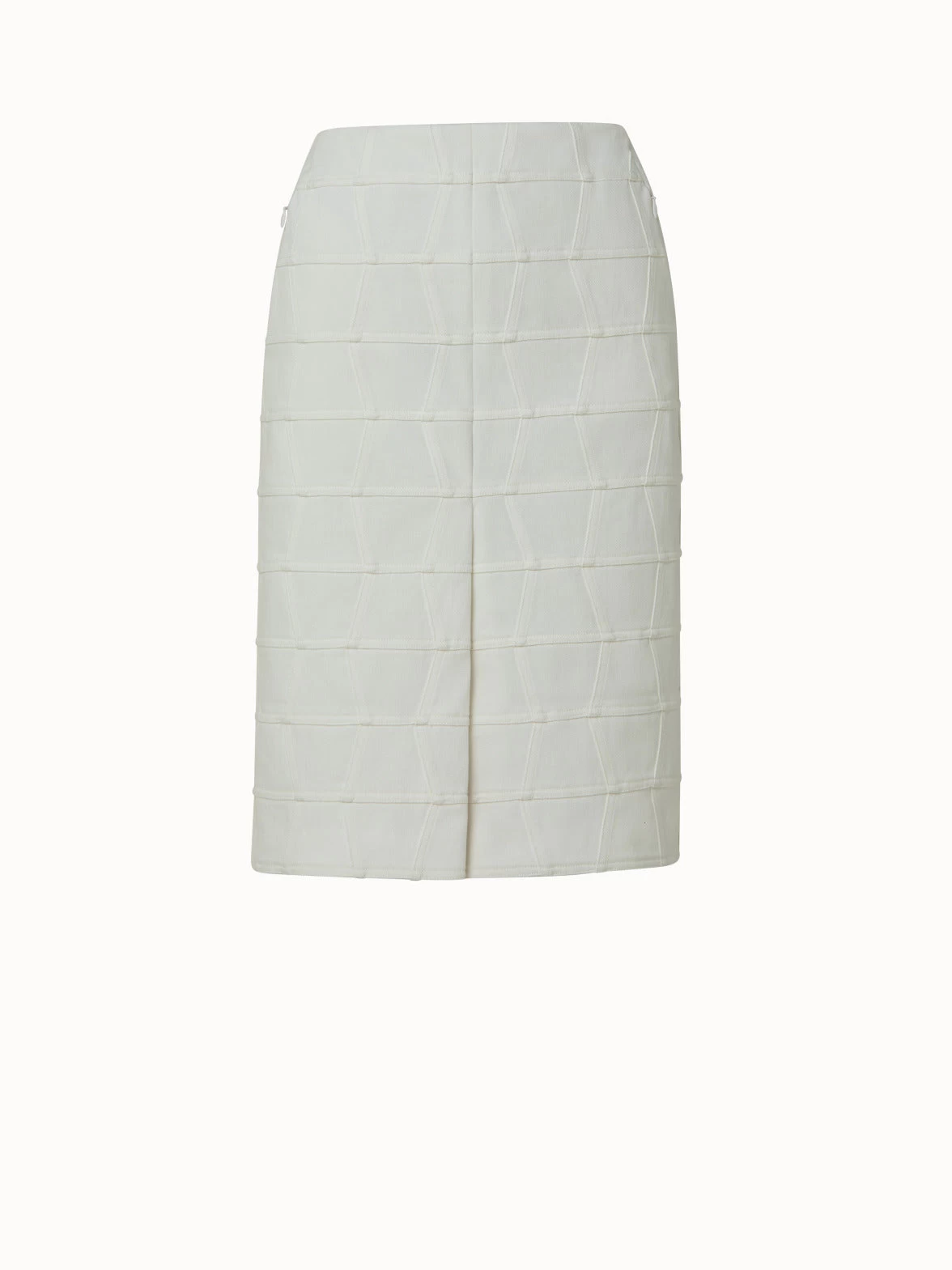 AKRIS Cotton Stretch Denim Pencil Skirt With Mirrored Trapezoid Front