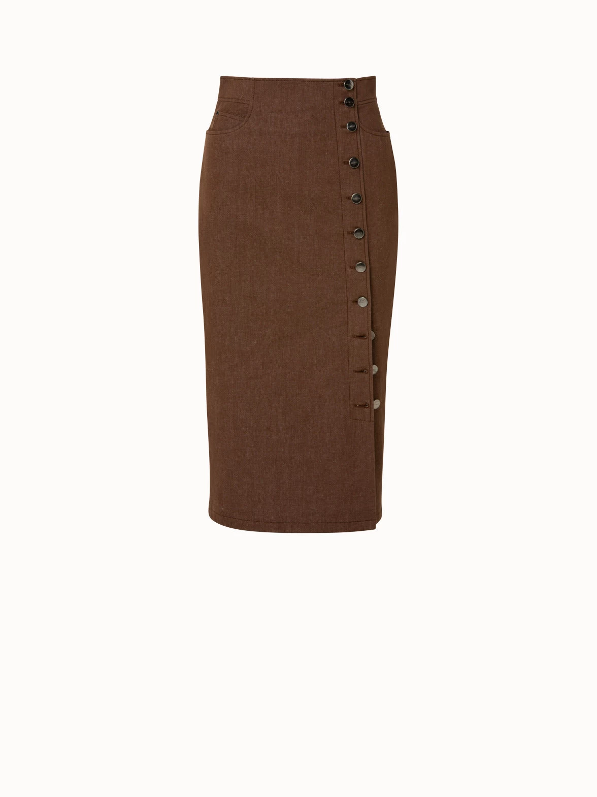 AKRIS High Waist Cotton Stretch Denim Midi Skirt - Image 2