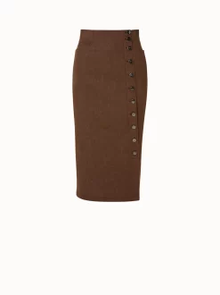 AKRIS High Waist Cotton Stretch Denim Midi Skirt