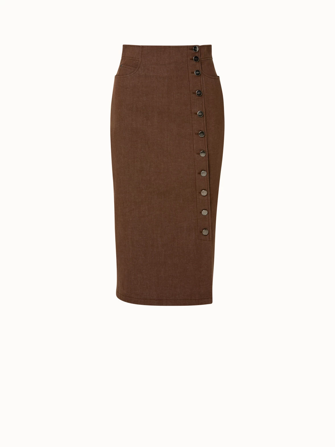 AKRIS High Waist Cotton Stretch Denim Midi Skirt