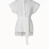 AKRIS Cotton Silk Poplin Cap Sleeve Blouse