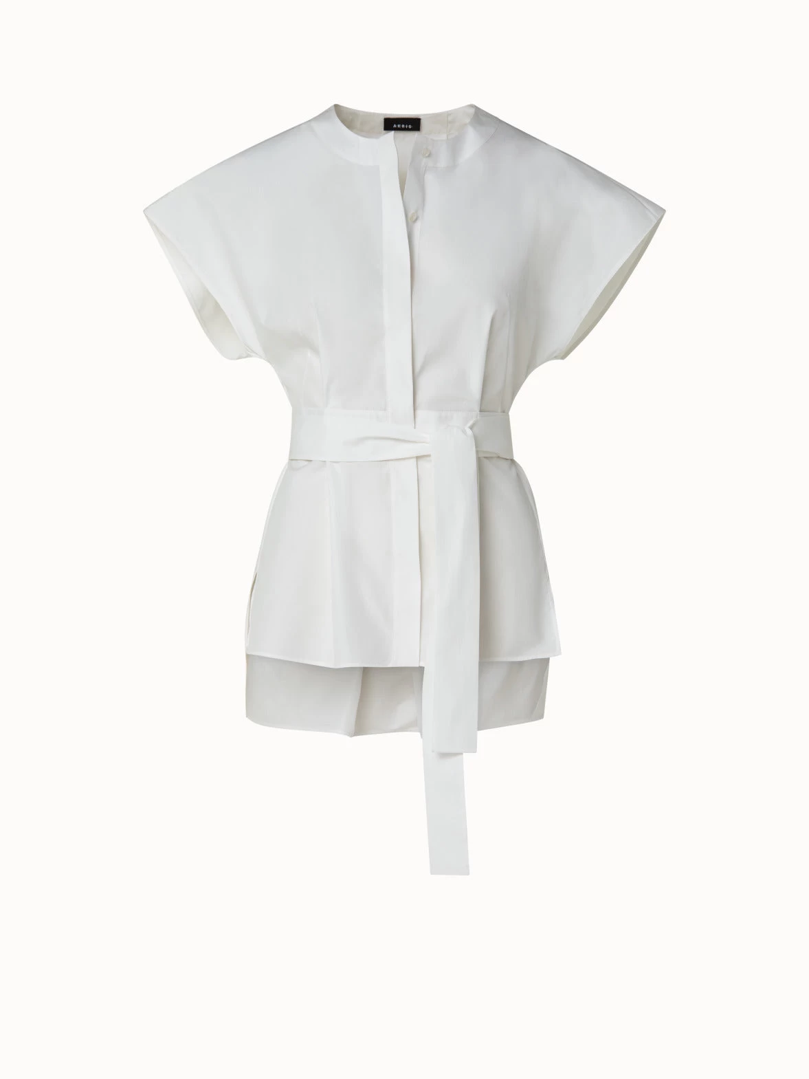 AKRIS Cotton Silk Poplin Cap Sleeve Blouse