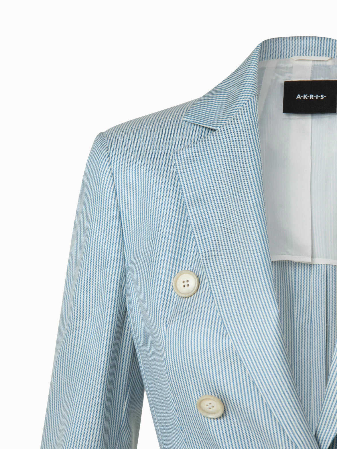 AKRIS Striped Cashmere Silk Faux Double-Breasted Jacket - Image 4