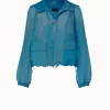 AKRIS Silk Techno Iridescent Organza Voluminous Blouson Jacket