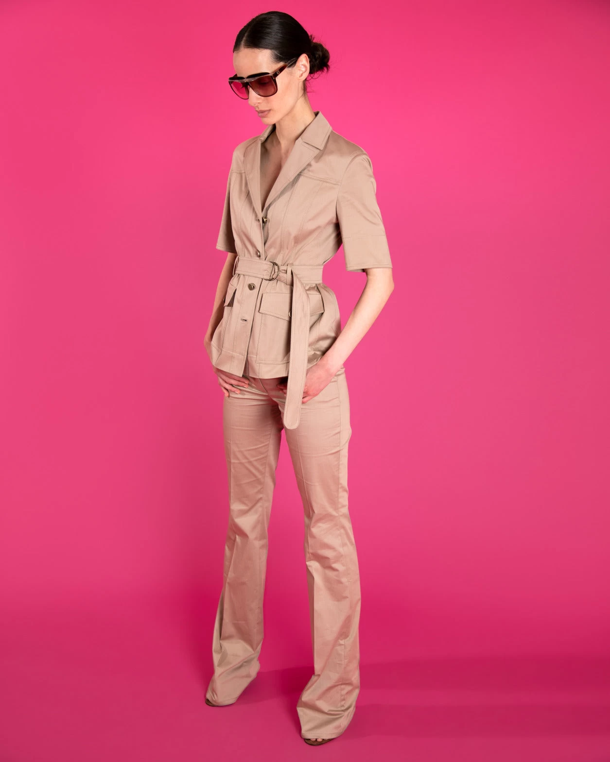 Short Sleeve Utility Jacket In Cotton Stretch Satin - Image 2