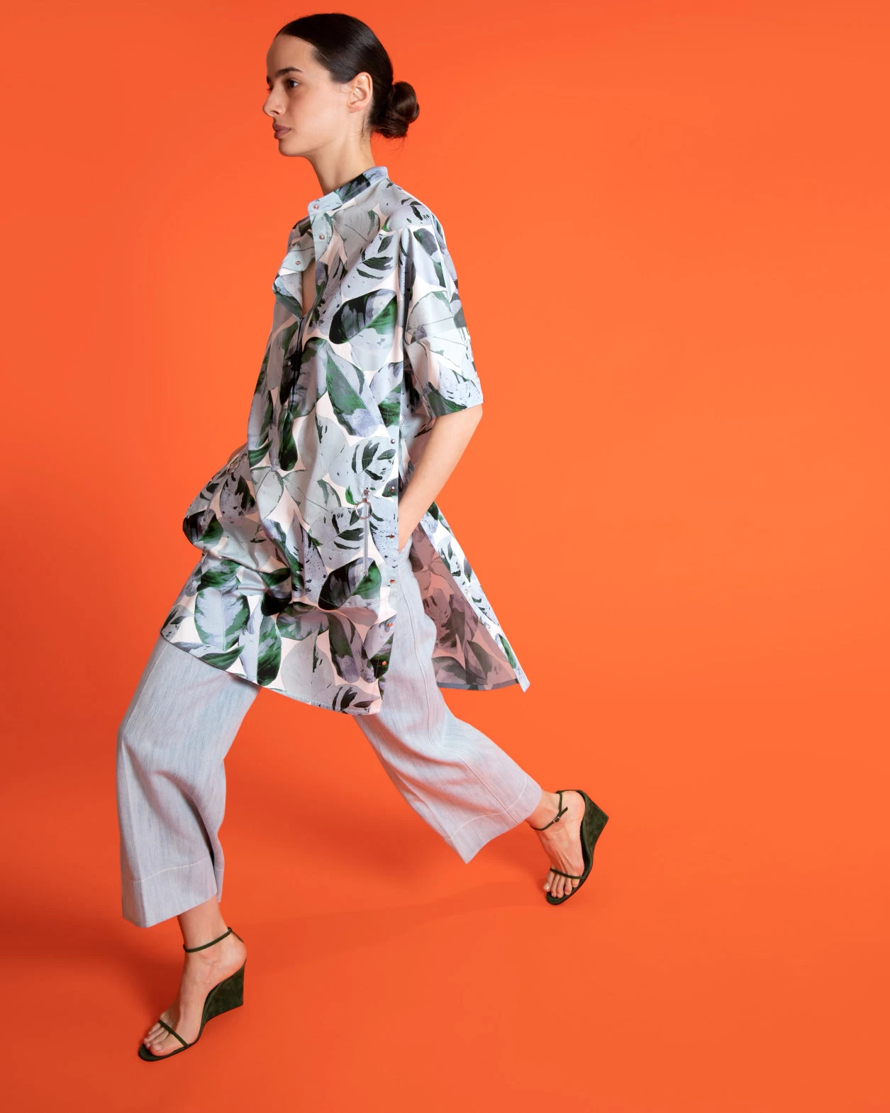 Cropped Straight Leg Pants In Cotton Denim - Image 2