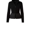 AKRIS Wool Ribbed Knit Jacket With Peplum Detail In Techno Quilted Trapezoid Fabric