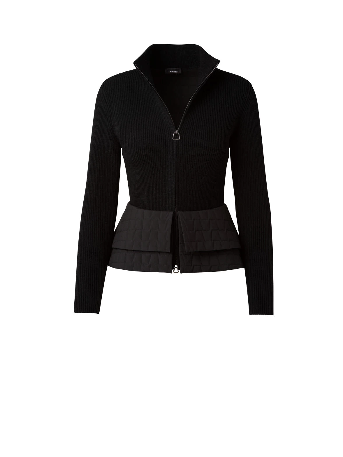 AKRIS Wool Ribbed Knit Jacket With Peplum Detail In Techno Quilted Trapezoid Fabric