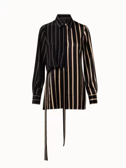 AKRIS Silk Crêpe Tunic Blouse With Screen Stripes Print