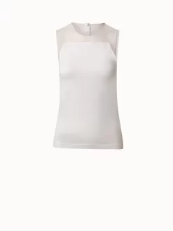 AKRIS Cotton Jersey Top With Tulle Shoulder