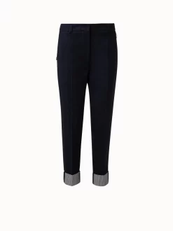 AKRIS Tapered Wool Double Face Striped Cuff Pant