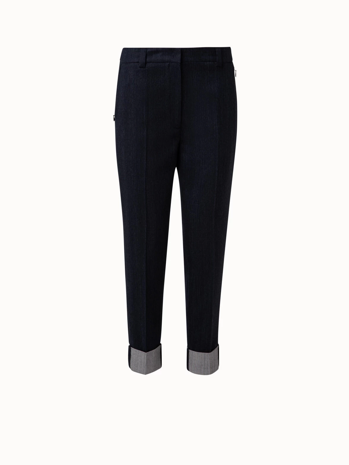 AKRIS Tapered Wool Double Face Striped Cuff Pant