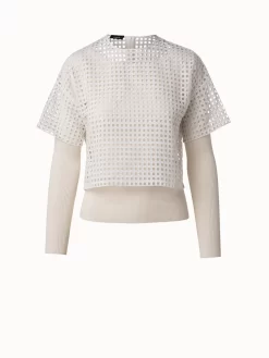 AKRIS Silk Cotton Rib Knit Pullover And Embroidery Top Set