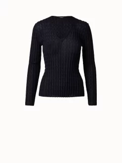 AKRIS Silk Cotton Stretch Trapezoid Rib Knit Pullover