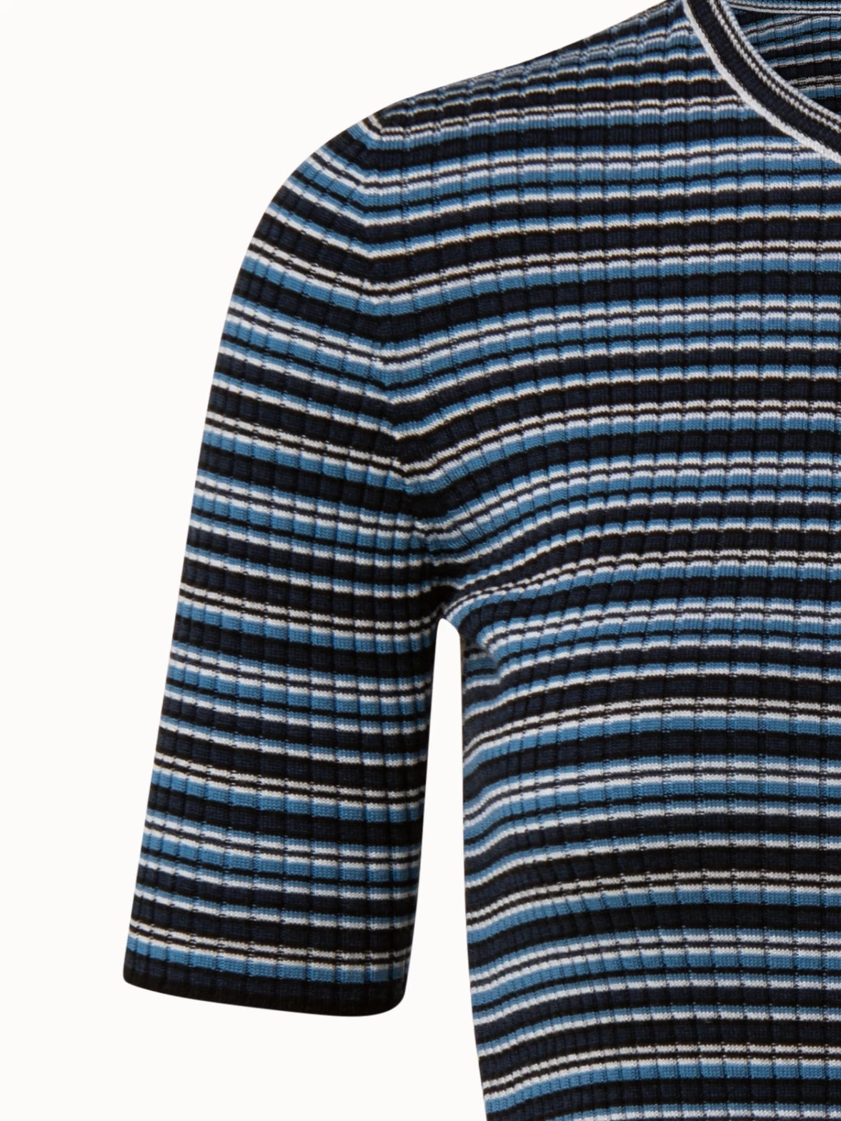 Multicolor Stripe Rib Knit Merino Wool Pullover - Image 3