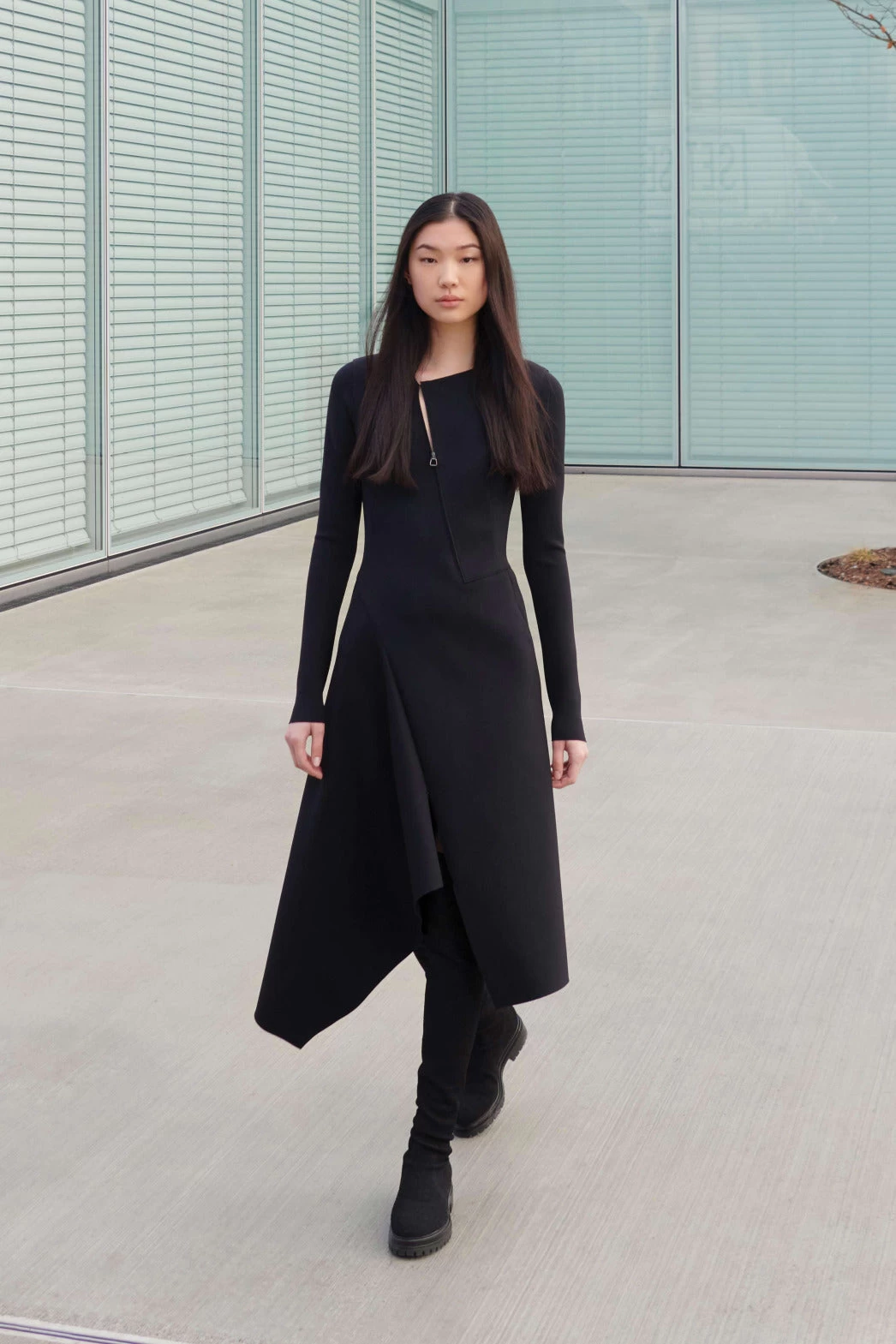 AKRIS Techno Neoprene Asymmetrical Midi Dress - Image 2
