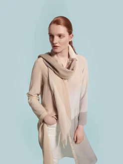 AKRIS Cashmere And Silk Scarf With Grey, Beige And White Stripes