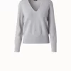 AKRIS Cashmere Lurex Ribbed V-Neck Knit Pullover