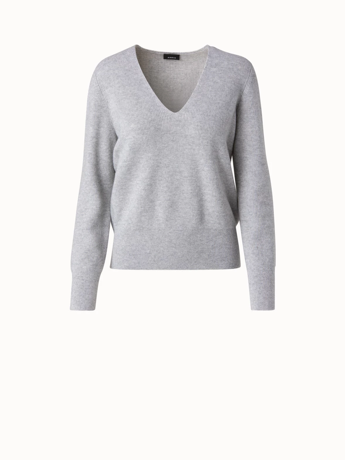 AKRIS Cashmere Lurex Ribbed V-Neck Knit Pullover