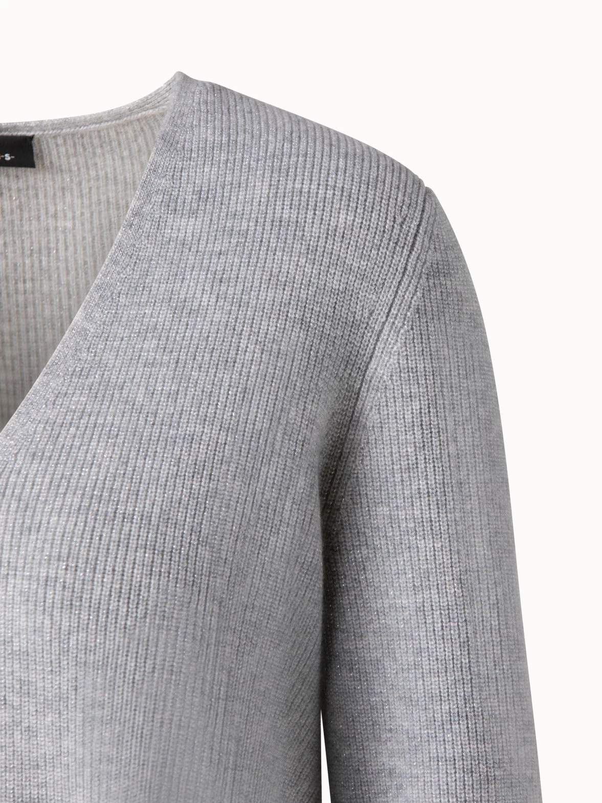 AKRIS Cashmere Lurex Ribbed V-Neck Knit Pullover - Image 4