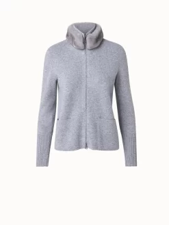 AKRIS Cashmere Piqué Zip Cardigan With Detachable Mink Fur Collar