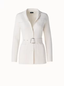 AKRIS Wool Silk Belted Knit Blazer