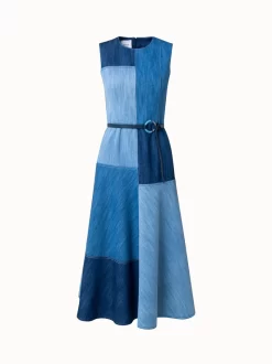 Washed Denim Patchwork Midi Dress