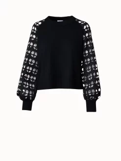 Pullover In Merino Wool And Dot Cut-Out Embroidery