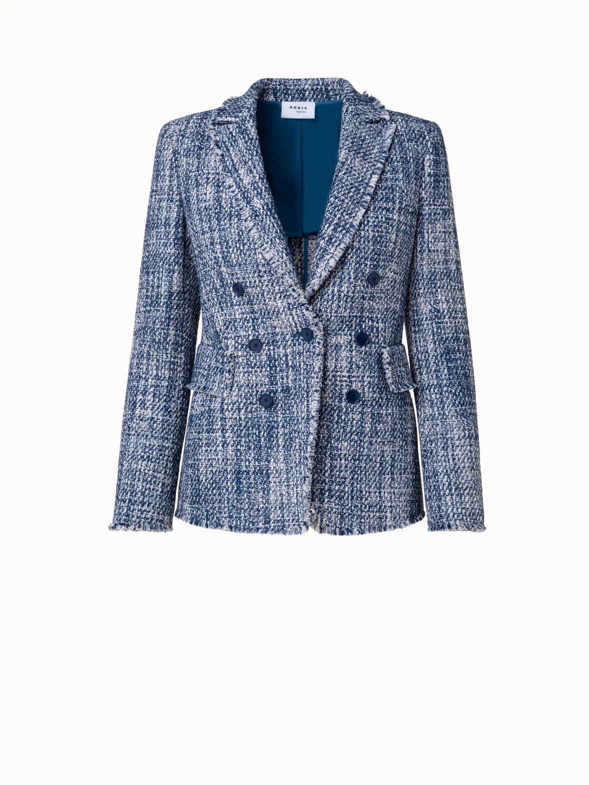 Cotton Blend Tweed Blazer With Faux Double-Breast