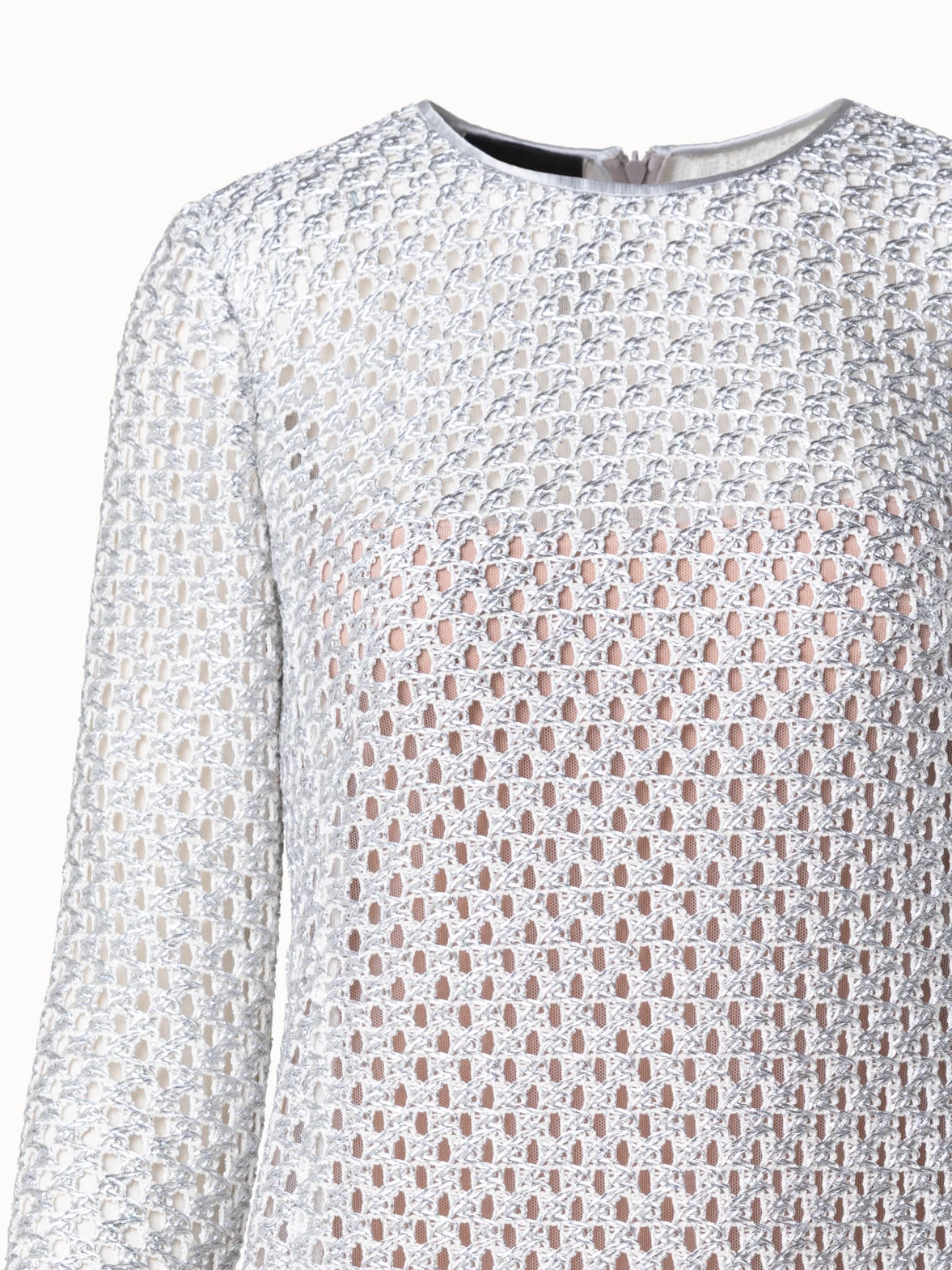 AKRIS Metallic Lurex Cotton Crochet Embroidery Sheath Dress - Image 3