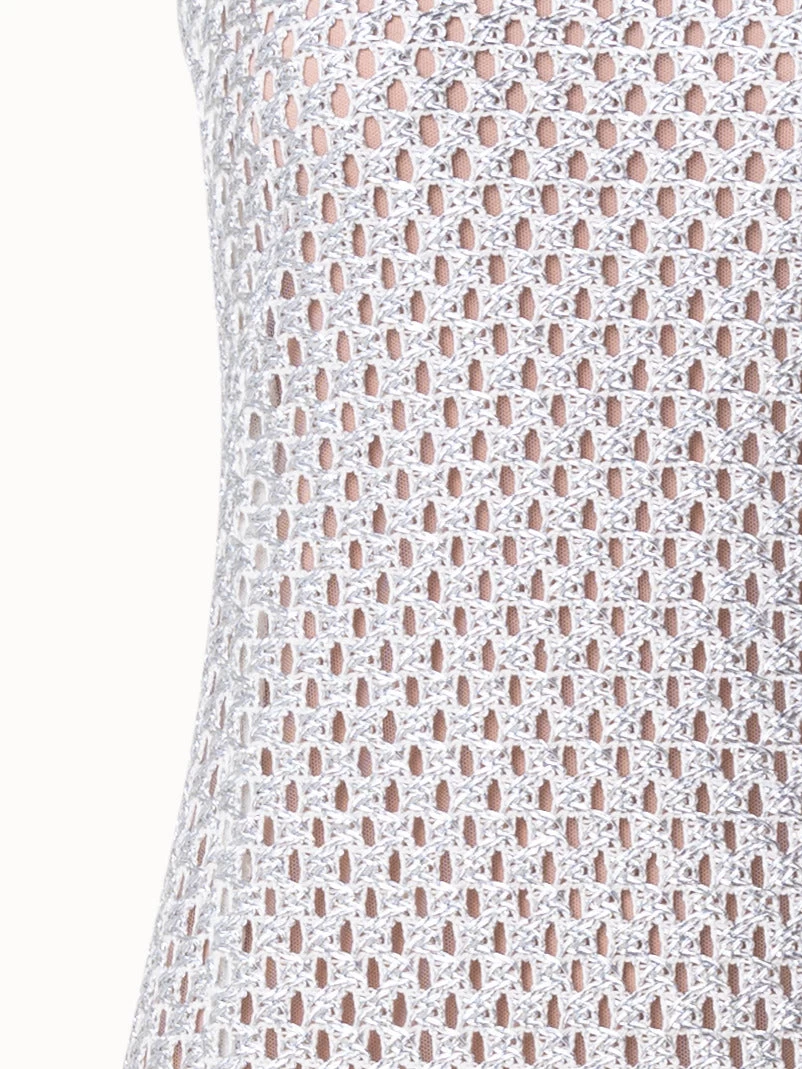 AKRIS Metallic Lurex Cotton Crochet Embroidery Gown - Image 5