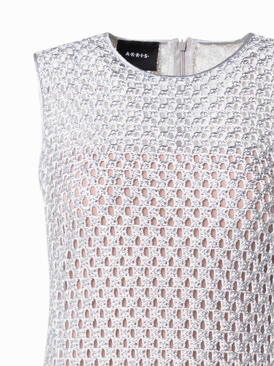 AKRIS Metallic Lurex Cotton Crochet Embroidery Gown - Image 4