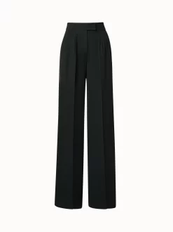 AKRIS Pleated Wide Leg Wool Gabardine Pants