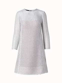 AKRIS Metallic Lurex Cotton Crochet Embroidery Sheath Dress