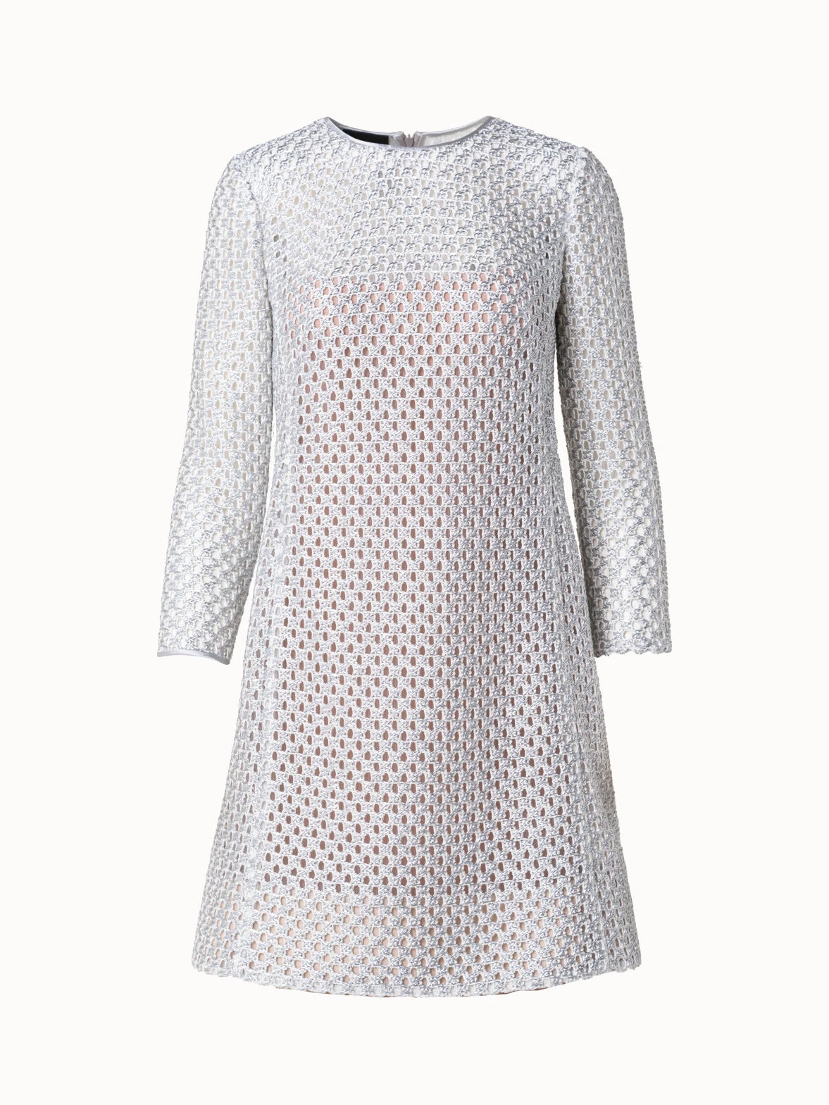 AKRIS Metallic Lurex Cotton Crochet Embroidery Sheath Dress